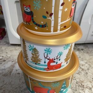 New Tupperware Gold and White Winter Storage Set